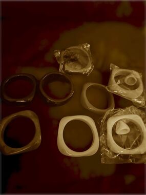 Women's Cream and Brown Resin Square Bangle Bracelet Set some with resin rings